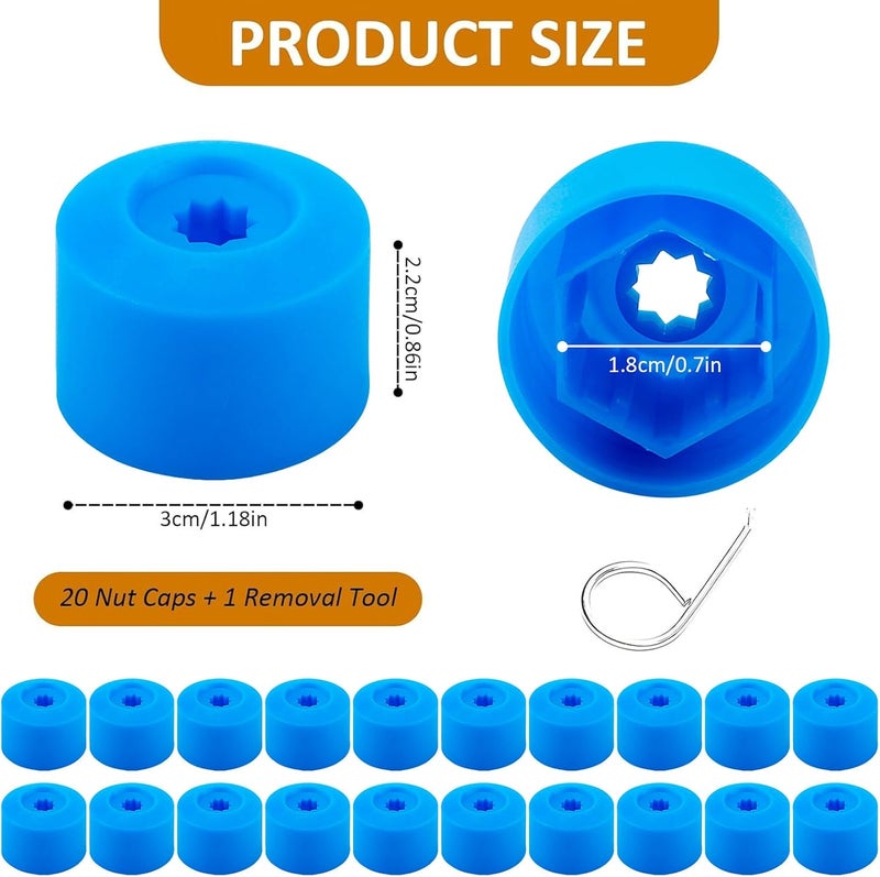 vvag 20PCS Car Wheel Lug Nut Covers, 17mm Wheel Bolt Cover Caps with Removal Tool, Black Lug Nut Covers Replacement 1K0 601 173 Compatible with VW Jetta Beetle Passat GTI CC (Blue) - Image 2